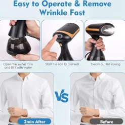 Ångtvättar-Klädångare 1500W 300ml Vattentank, 25s Snabb Uppvärmning (Vit)