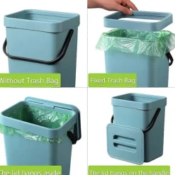 BEBETTER Soptunnor-Komposthink för kök, hängande liten soptunna med förseglat lock, 5 liter, monterbar komposthink för kök/badrum/husbil (Blå)