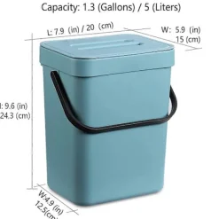 BEBETTER Soptunnor-Komposthink för kök, hängande liten soptunna med förseglat lock, 5 liter, monterbar komposthink för kök/badrum/husbil (Blå)
