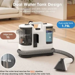 Intelligent Tech Städmaskiner-Kraftfull Matt- & Textilrengörare LBLUE V6 med 1,75L Dubbeltank, 5M Sladd, 1,7M Slang – Djuprengör Soffa, Madrass, Bil och Husdjursfläckar