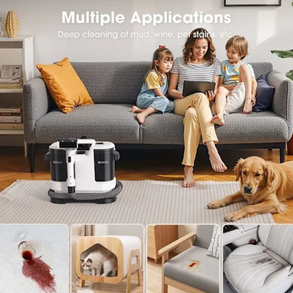 Intelligent Tech Städmaskiner-Kraftfull Matt- & Textilrengörare LBLUE V6 med 1,75L Dubbeltank, 5M Sladd, 1,7M Slang – Djuprengör Soffa, Madrass, Bil och Husdjursfläckar
