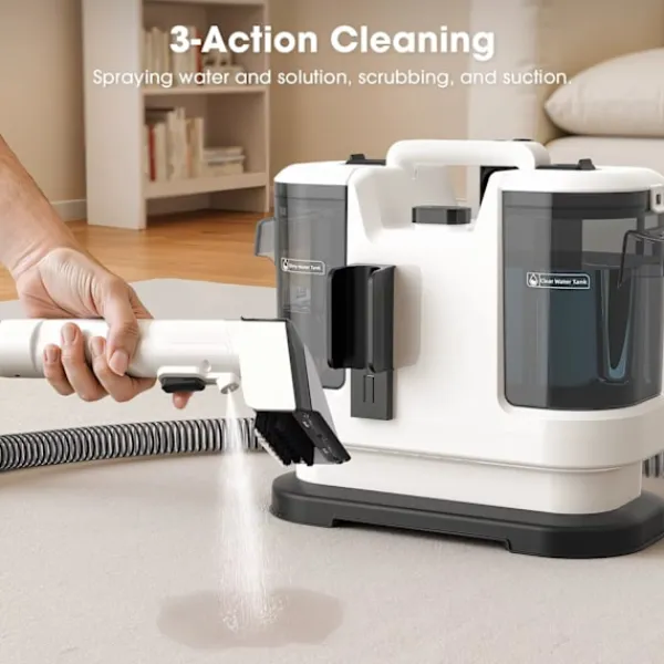 Intelligent Tech Städmaskiner-Kraftfull Matt- & Textilrengörare LBLUE V6 med 1,75L Dubbeltank, 5M Sladd, 1,7M Slang – Djuprengör Soffa, Madrass, Bil och Husdjursfläckar