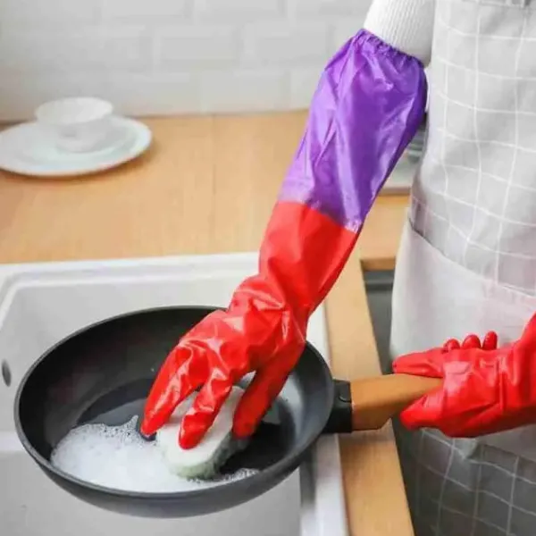 KZQ Skadedjur & Insekter--Diskhandskar plus sammetsvarma hushållshandskar vinter latex pvc handskar långa rena vattentäta hushållshandskar