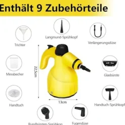 KZQ Ångtvättar--1000W Handhållen Ångrengörare med 9 Tillbehör för Fläckborttagning, Fett, Bilsäten, Fönster, Soffa, 350ml Tank