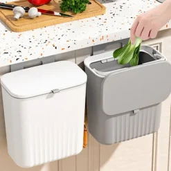 Soptunnor-9L Hängande Väggmonterad Soptunna med Lock, Köksavfallshink Komposthink, Plast Skåpdörr Avfallsbehållare[YDE]_yux Grå