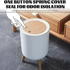 LBSS Soptunnor-7L Papperskorg Liten Soptunnor med Lock Press-typ och Träfötter, Nordiska Avfallskärl för Badrum, Sovrum, Hushållsbruk, Kontor