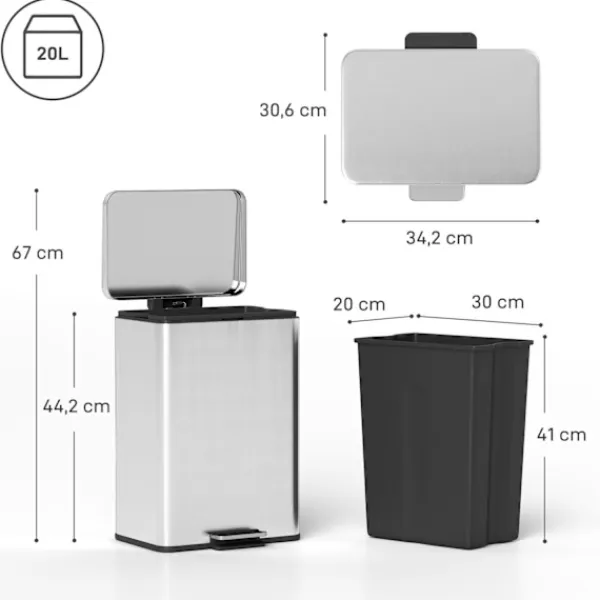 Northio Soptunnor-20L pedalhink med mjukstängande lock, avtagbar innerhink