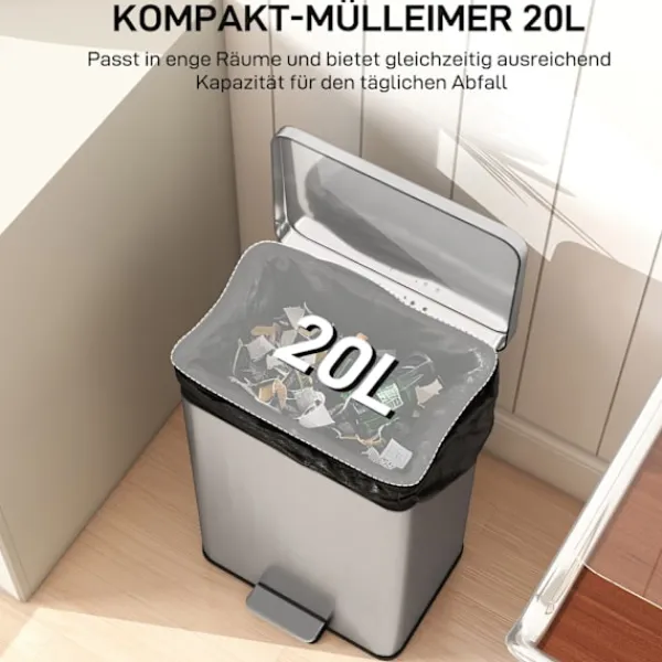 Northio Soptunnor-20L pedalhink med mjukstängande lock, avtagbar innerhink