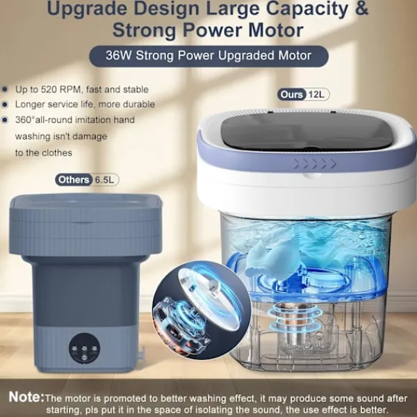 9054726972289 Tvättmaskiner-12L Portabel Tvättmaskin, 3 Djuprengöringslägen & Avtagbar. Vikbar Tvättmaskin för Lägenheter, Sovsalar