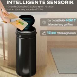 Northio Soptunnor-42L rostfri behållare med sensor, beröringsfri med mjukstängning