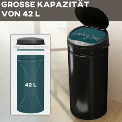 Northio Soptunnor-42L rostfri behållare med sensor, beröringsfri med mjukstängning