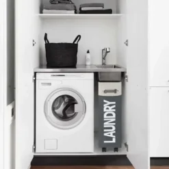 Tvättillbehör-45L Smal Hopfällbar Tvättkorg med 4 Hjul Smal Vikbar Tvättkorg Rektangulär Tvättkorg för Förvaring av Kläder Hemma (Vit + Mörkgrå)/NC/