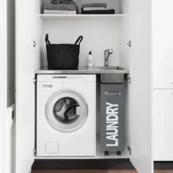 Tvättillbehör-45L Smal Hopfällbar Tvättkorg med 4 Hjul Smal Vikbar Tvättkorg Rektangulär Tvättkorg för Förvaring av Kläder Hemma (Mörkgrå)/NC/