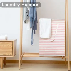 Tvättillbehör-75L Stor Tvättkorg - Fristående Vattentät Tvättkorg med Förlängt Handtag - Vikbar Hög Tvättkorg Rosa