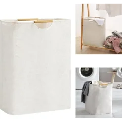 Tvättillbehör-60L Stor Tvättkorg Hopfällbar Tvättkasse Fristående Hög Klädkorg Hopfällbar Tvättförvaringsbehållare