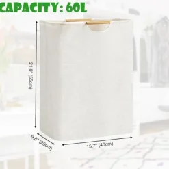 Tvättillbehör-60L Stor Tvättkorg Hopfällbar Tvättkasse Fristående Hög Klädkorg Hopfällbar Tvättförvaringsbehållare