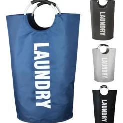 Tvättillbehör-90L Stor Tvättkorg, Hopfällbar Tvättsäck, Fristående Hög Tvättkorg, Vikbar Tvättkorg