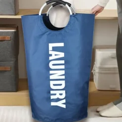 Tvättillbehör-90L Stor Tvättkorg, Hopfällbar Tvättsäck, Fristående Hög Tvättkorg, Vikbar Tvättkorg