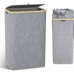 Tvättillbehör-100L Tvättkorg med lock Tvättkorg med handtag Smutstvättkorg, Stor hopfällbar tvättkorg med innerpåse