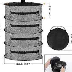 Tvättillbehör-4-lagers hängande torknät för örter med dragkedjor, svart [HhhhS][D]