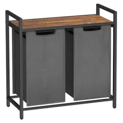 SONGMICS Tvättillbehör-Liten badrumshylla med två tvättkorgar - 92 liter - Grå / Brun