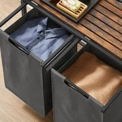 SONGMICS Tvättillbehör-Liten badrumshylla med två tvättkorgar - 92 liter - Grå / Brun