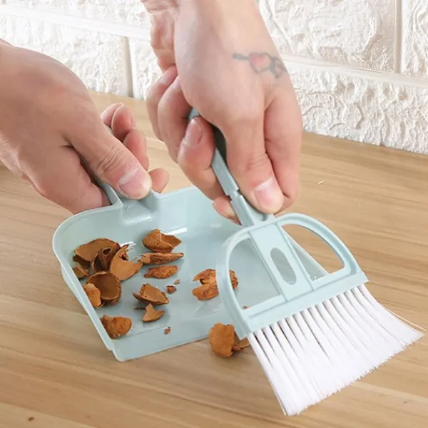 ATELA Rengöringsmedel-Liten kvast och sopskåp för hemminidammar med set (blå)