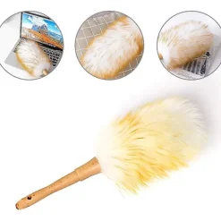 Svampar & Dukar-Liten Mjuk Ull Dammvippa, Mikrofiber med Trähandtag, Antistatisk Dammvippa Lämplig För Hem Bil Kontor Möbler Dammtorkning