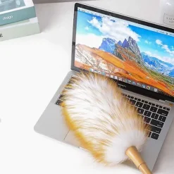 Svampar & Dukar-Liten Mjuk Ull Dammvippa, Mikrofiber med Trähandtag, Antistatisk Dammvippa Lämplig För Hem Bil Kontor Möbler Dammtorkning