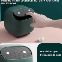 HAPPYSHOP Soptunnor-Liten soptunna, söt ninja skrivbordssoptunna med lock, soptunna för hem, kontor (grön soptunna)