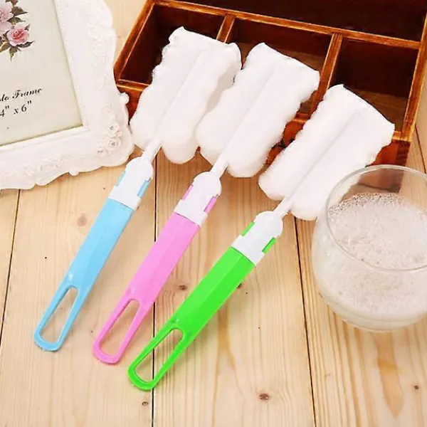 Svampar & Dukar-Lång hushållsborste för muggar med svamp, multifunktionell vattenflaskborste för glas