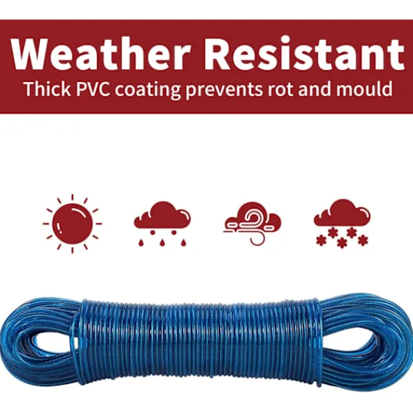 Tvättillbehör-50m Klädlina Stark Stålkärna Tvättlina - Röt-, Mögel- & Väderbeständig - Blå