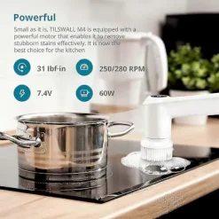 Städmaskiner-M4 280RPM Sladdlös Rengöringsborste – 2 Borsthuvuden för Badrum/Kök, Handhållen