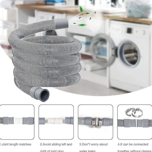 Tvättillbehör-5m Spiralslang för avlopp, avloppsslang för tvättmaskin, avloppsslang