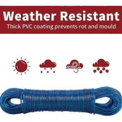 Tvättillbehör-50m Tvättlina Rep Stark Stålkärna Klädstreck - Rötbeständig, Mögelbeständig & Väderbeständig - Blå