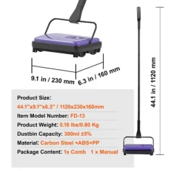 DUOKU Städmaskiner-Maskinell golvrengörare--med en svepbredd av 170 mm-Designad för golv och mattor-Utrustad med en 300 mL dammbehållare som är lätt att tömma