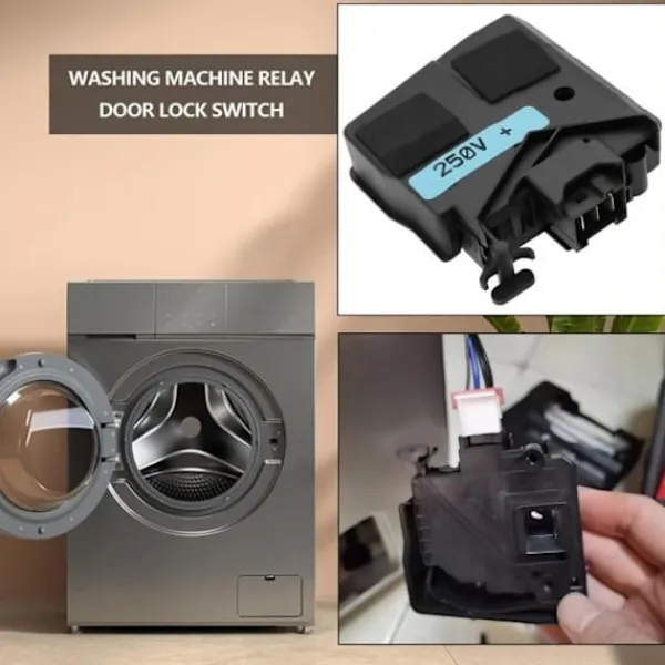 EMAGTECH Tvättmaskiner-Maskinlåsningsbrytare Solenoid Kompatibel med Samsung DC34-00026A WD90J6410AW Svart