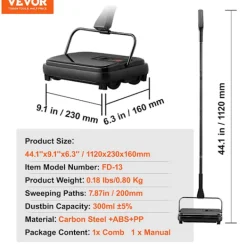 Städmaskiner-Mattpiska, 7,87 tum svepningsvägar, 300 ml dammbehållare kapacitet för hemmakontorsmattor Hårda ytor