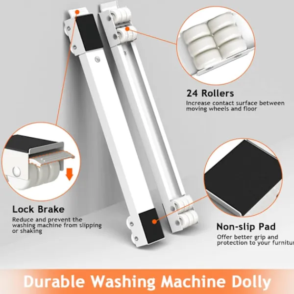 9054726966165 Tvättmaskiner-Möbelflyttare för tvättmaskin, justerbara möbelhjul, bärbar rullbas för tvättmaskin, torktumlare, kylskåp - Vit