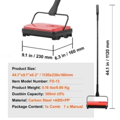 DUOKU Städmaskiner-Mekanisk sopborste--med sopbredd på 170 mm-Manuell golv- och mattasoptor-Kvadrat med dammbehållare