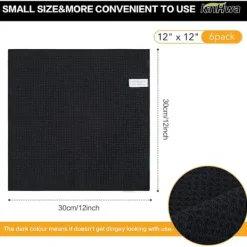 Svampar & Dukar-Mikrofiberduk Svart Våffelduk Tvättbara Kökshanddukar Tvättbara Tjocka Lintfritt Rengöringsdukar 30cm x 30cm 7 Pack