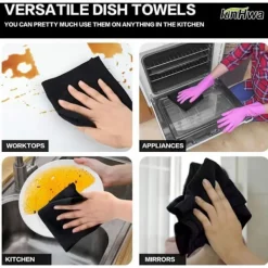 Svampar & Dukar-Mikrofiberduk Svart Våffelduk Tvättbara Kökshanddukar Tvättbara Tjocka Lintfritt Rengöringsdukar 30cm x 30cm 7 Pack