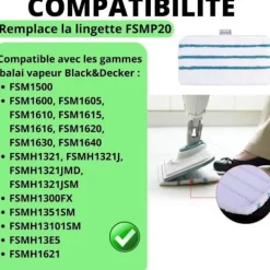 PHONILLICO Städmoppar-Mikrofiberrektangel för ångmopp Black och Decker FSM1630, FSM1616, FSM1605, FSMH13E5, FSMH1321 FSMP20 [Förpackning 5]