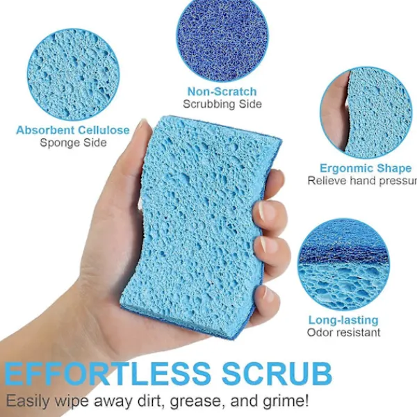 NICEGOU Svampar & Dukar-Miljövänlig Repfri Köks-cellulosasvamp, Miljövänlig Dubbelsidig Diskmaskinsvamp för Kök, 12-pack (Blå)