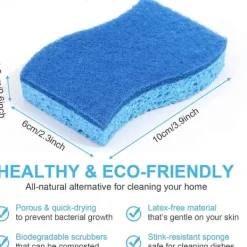 NICEGOU Svampar & Dukar-Miljövänlig Repfri Köks-cellulosasvamp, Miljövänlig Dubbelsidig Diskmaskinsvamp för Kök, 12-pack (Blå)