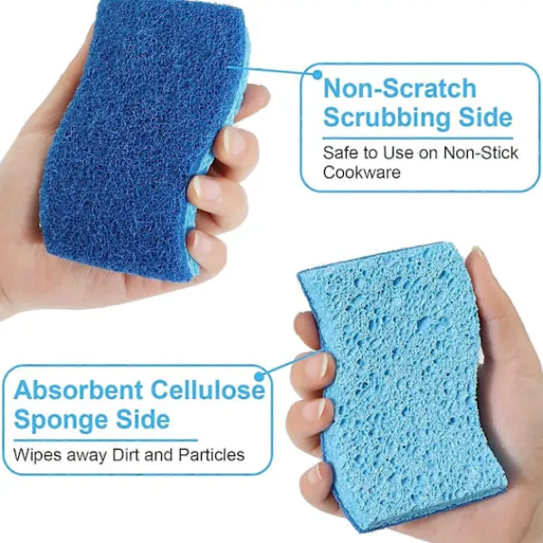 NICEGOU Svampar & Dukar-Miljövänlig Repfri Köks-cellulosasvamp, Miljövänlig Dubbelsidig Diskmaskinsvamp för Kök, 12-pack (Blå)