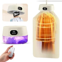 Torktumlare-Mini Elektrisk Klädtork med UV-Sterilisering 4 Lägen 600W Snabb Torkning Lågt Ljud 19dB Hängande Portabel Klädtork för Resor Hem Camping