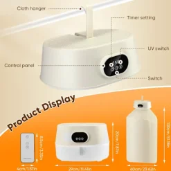 Torktumlare-Mini Elektrisk Klädtork med UV-Sterilisering 4 Lägen 600W Snabb Torkning Lågt Ljud 19dB Hängande Portabel Klädtork för Resor Hem Camping