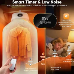 Torktumlare-Mini Elektrisk Klädtork med UV-Sterilisering 4 Lägen 600W Snabb Torkning Lågt Ljud 19dB Hängande Portabel Klädtork för Resor Hem Camping