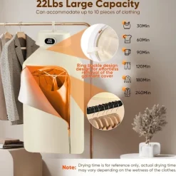 Torktumlare-Mini Elektrisk Klädtork med UV-Sterilisering 4 Lägen 600W Snabb Torkning Lågt Ljud 19dB Hängande Portabel Klädtork för Resor Hem Camping